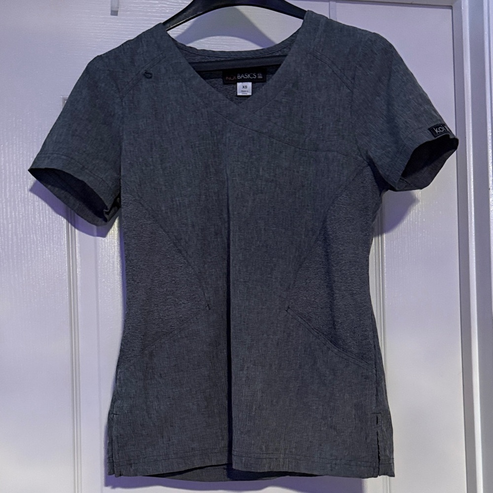 KOI Gray V-Neck Short Sleeve Scrub Top